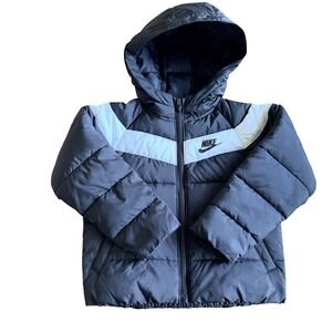 Nike Toddler Boys Black White Hooded Puffer Jacket Chevron 3T 617844847311
